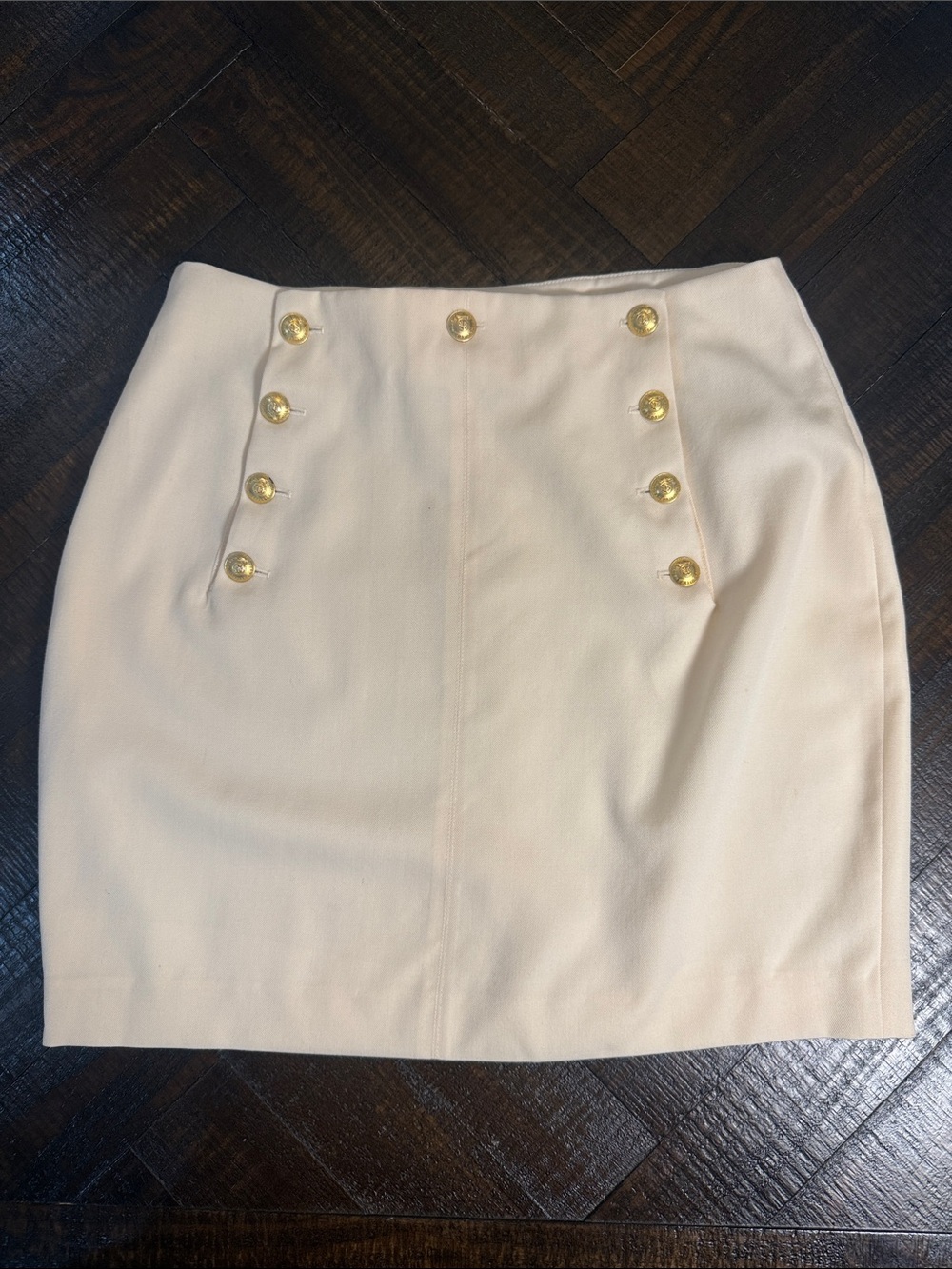 Vintage Vertigo Paris Wool Gold Button Pencil Skirt Made in France US 8